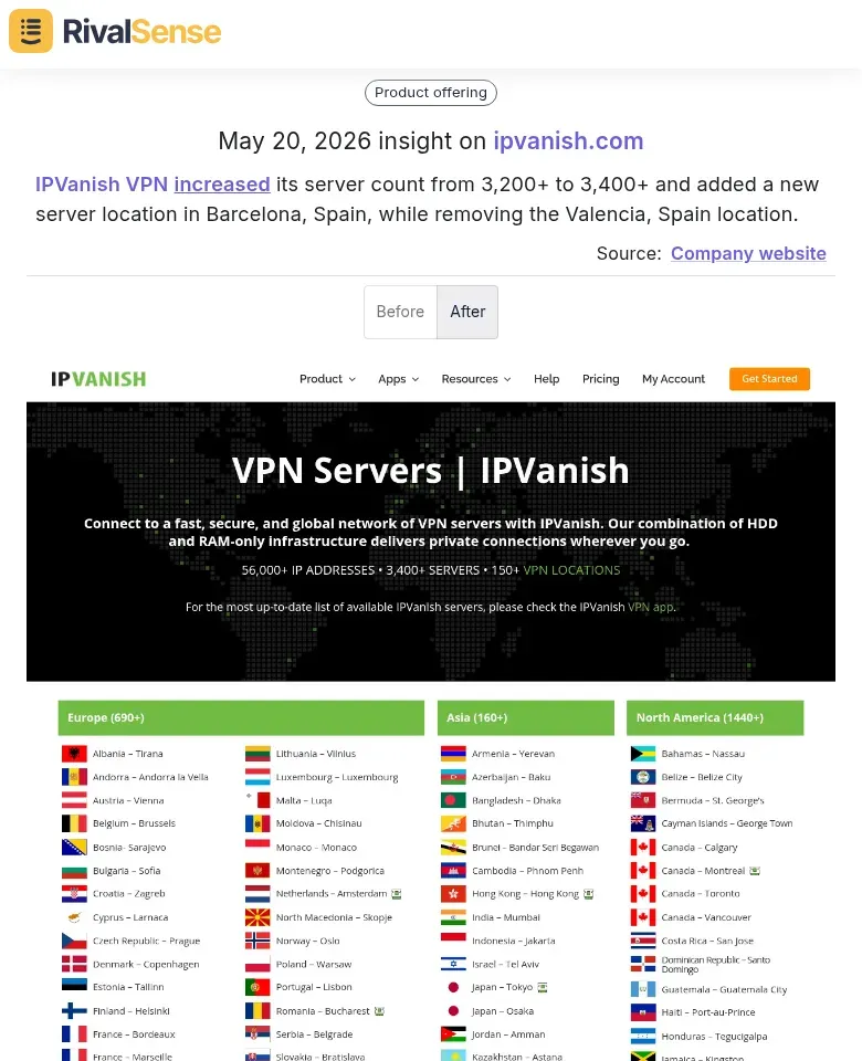 IPVanish VPN server update
