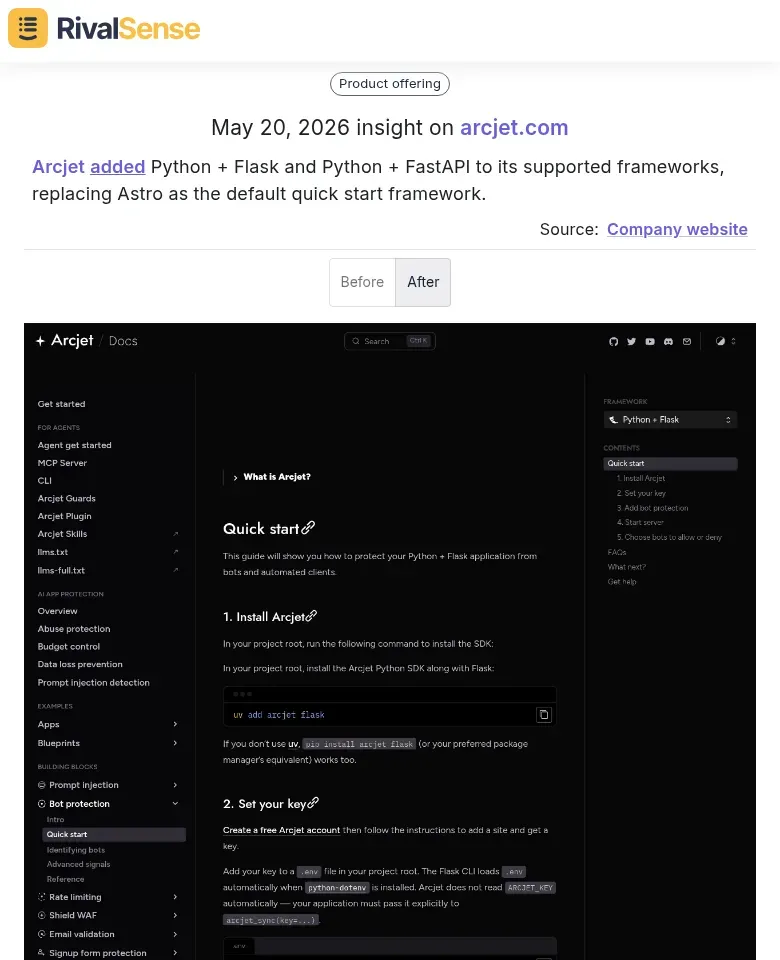 Arcjet framework update