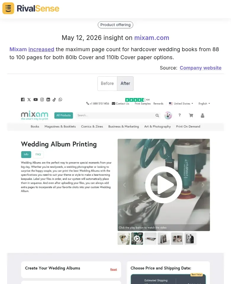 Mixam increased hardcover wedding book page count