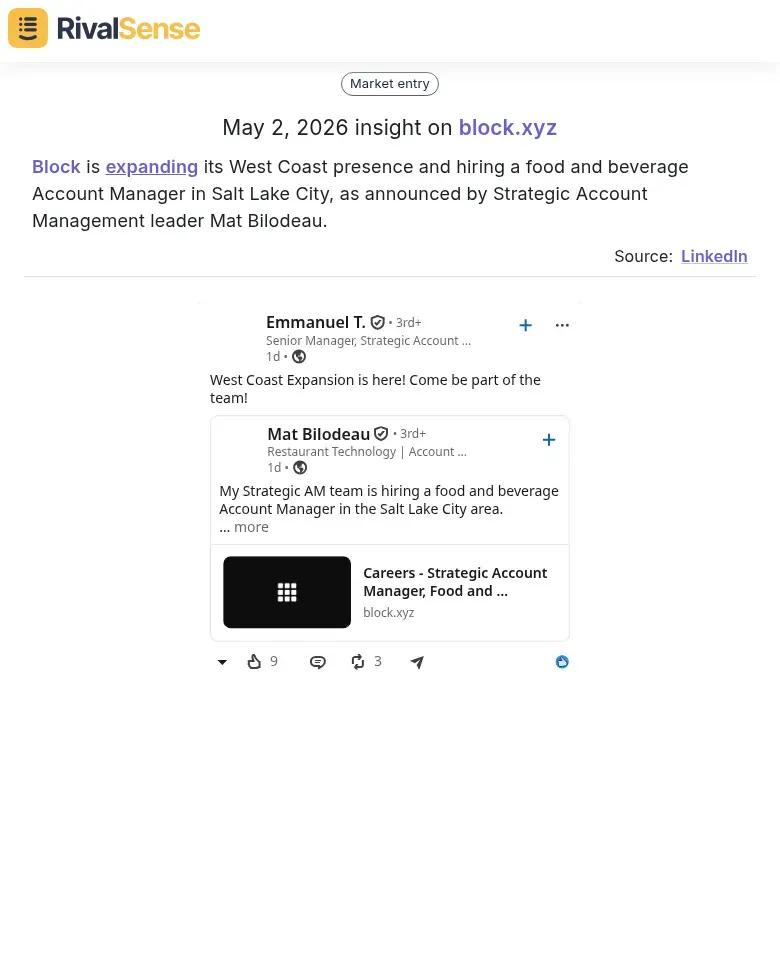 Block expanding West Coast presence and hiring