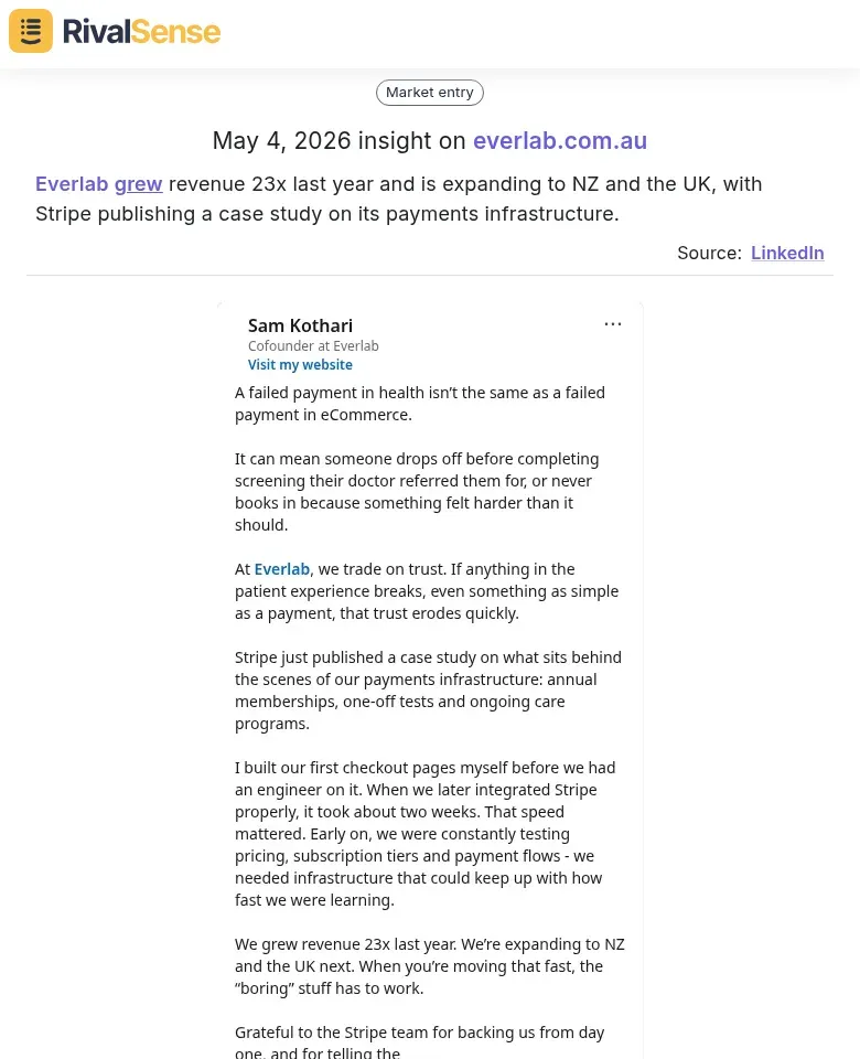 Everlab revenue growth and expansion to NZ/UK