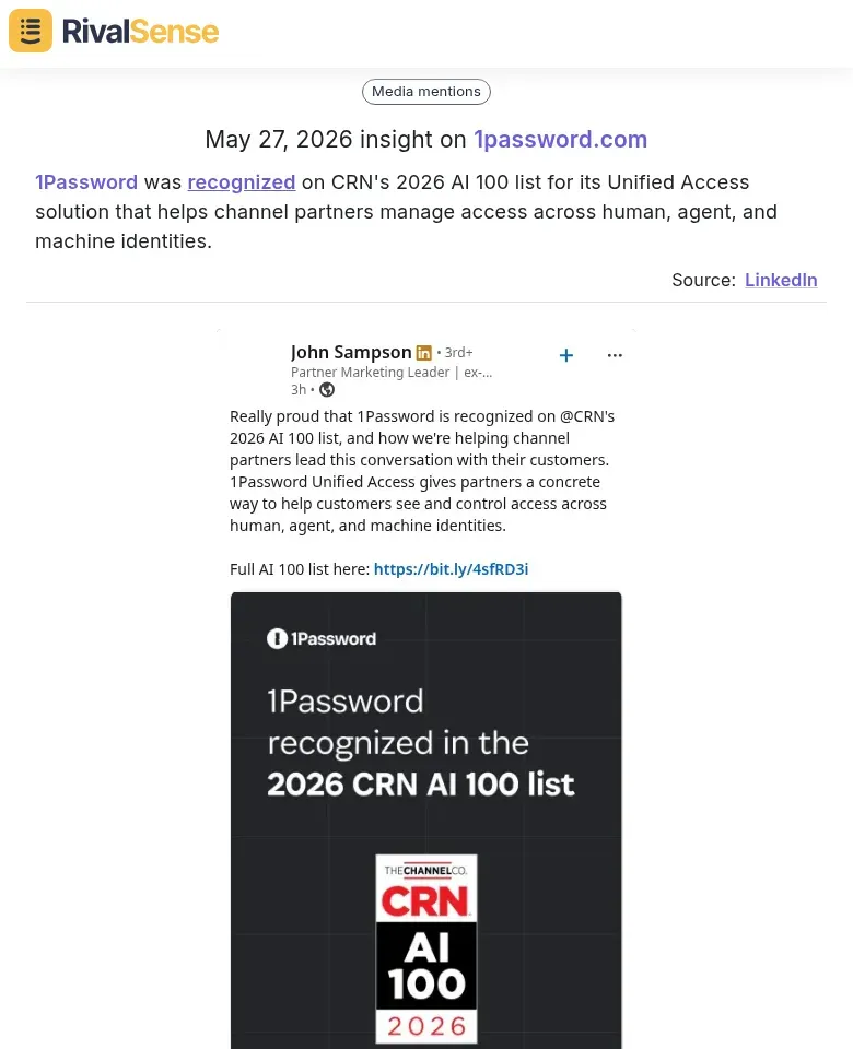 1Password AI 100 recognition