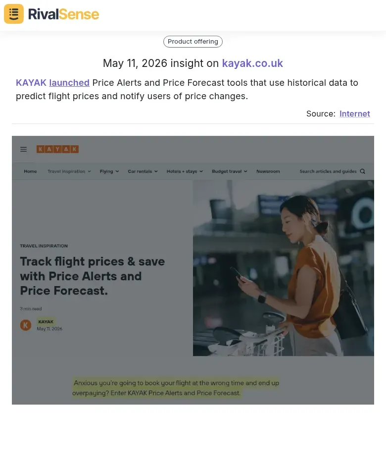 KAYAK Price Alerts and Price Forecast tools