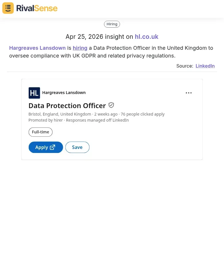 Hargreaves Lansdown DPO job posting