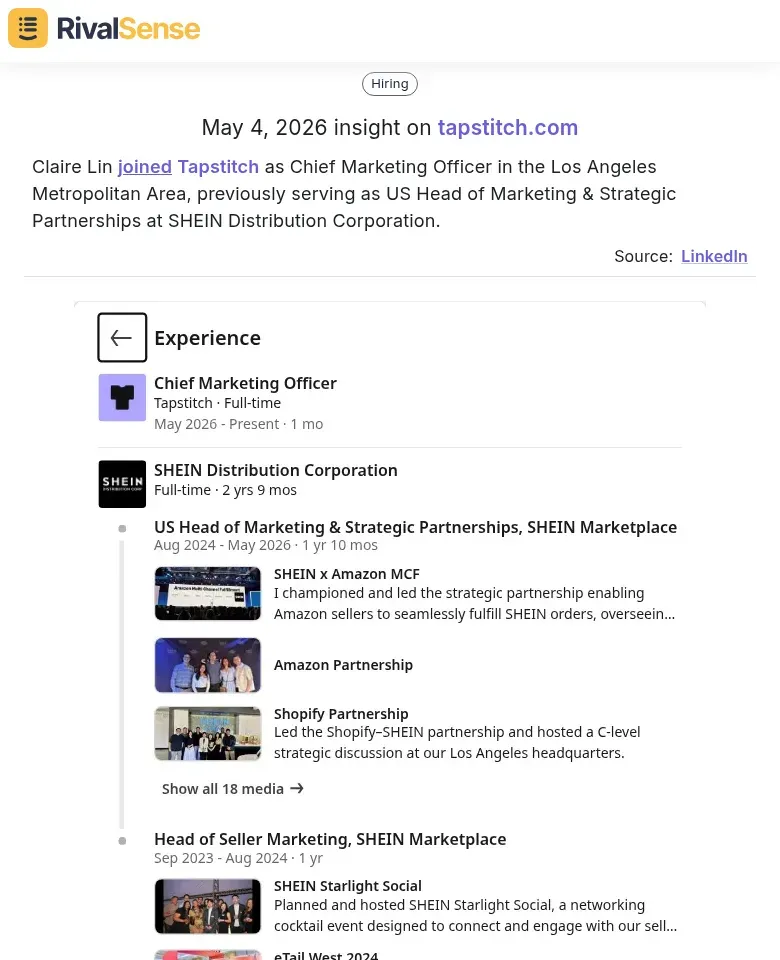 Claire Lin joining Tapstitch