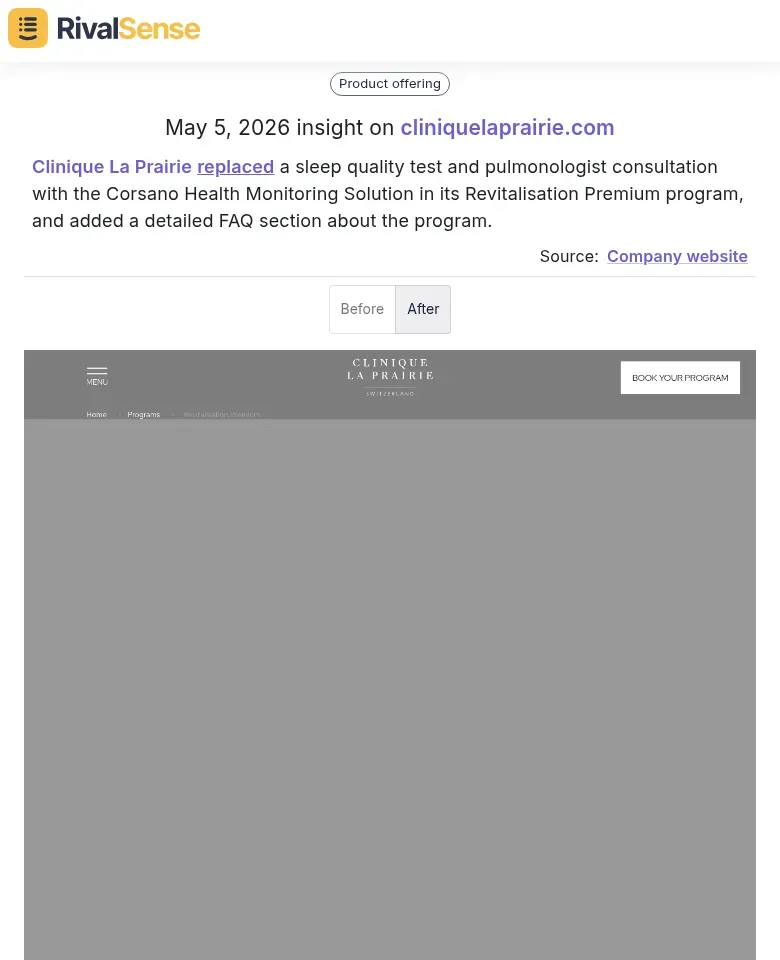 Clinique La Prairie replaced sleep test with Corsano