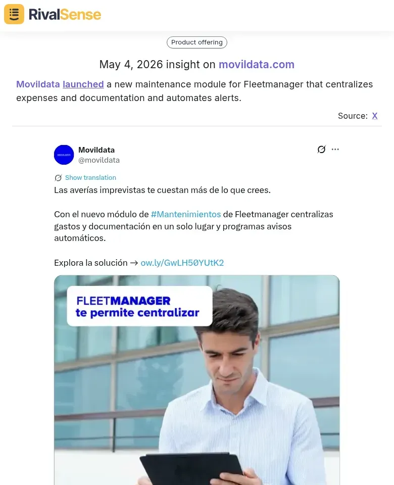 Movildata's new maintenance module