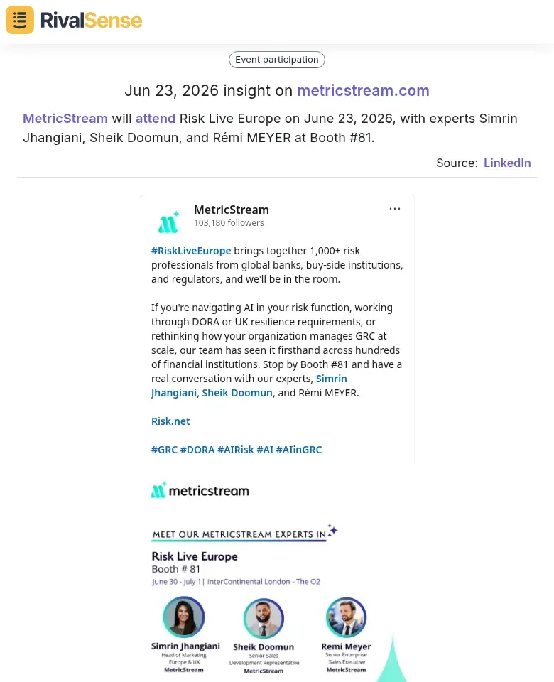 MetricStream event