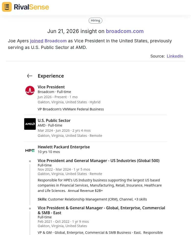 Joe Ayers joins Broadcom as VP from AMD Public Sector