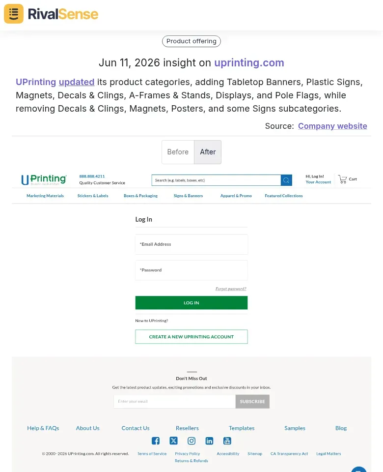 RivalSense insight: UPrinting product category update