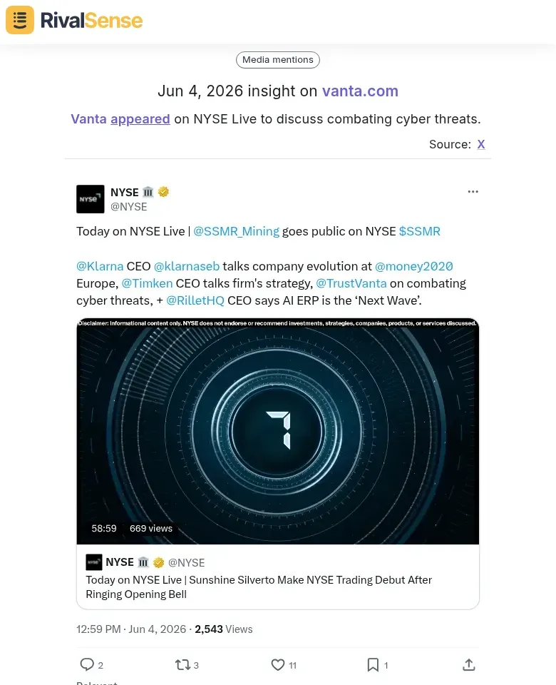 RivalSense insight: Vanta on NYSE Live