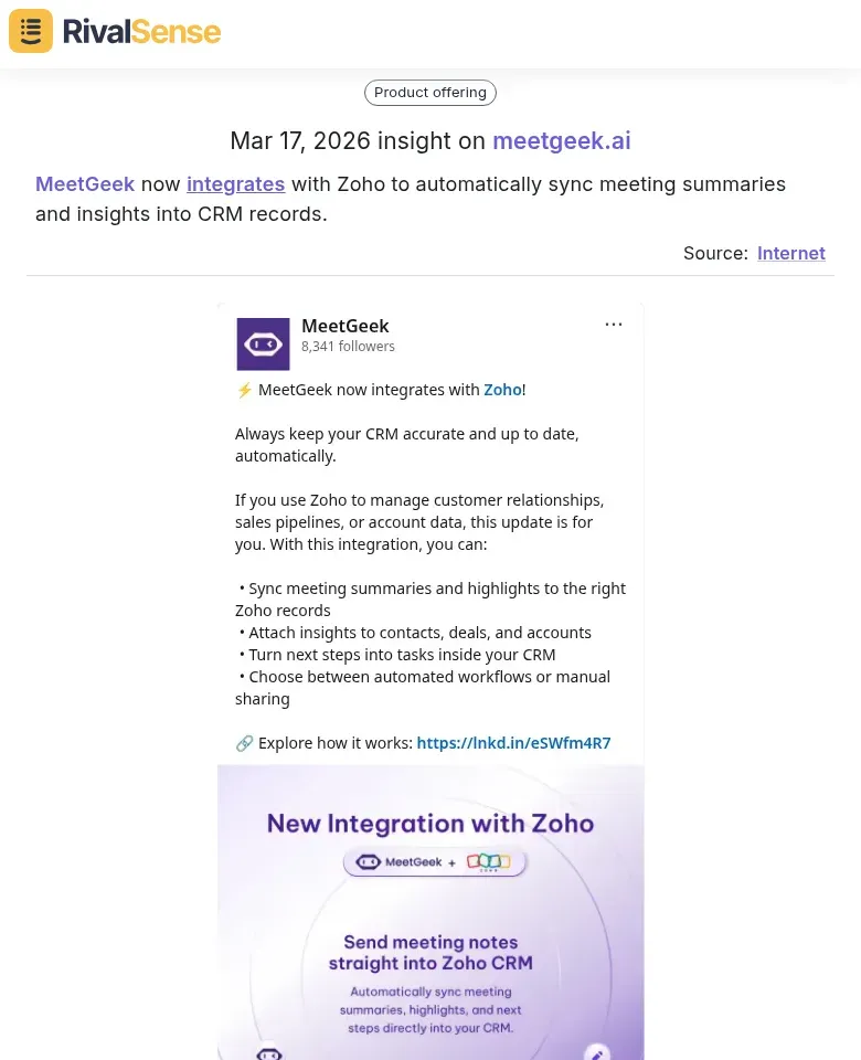 MeetGeek Zoho CRM integration