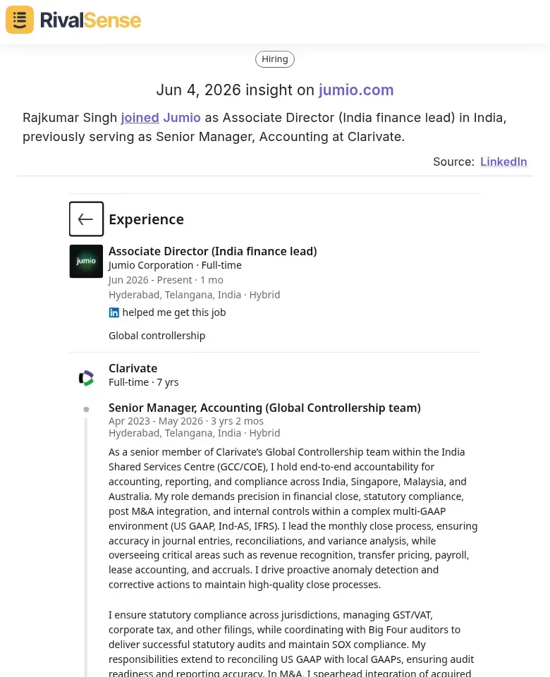 Jumio India finance lead hire