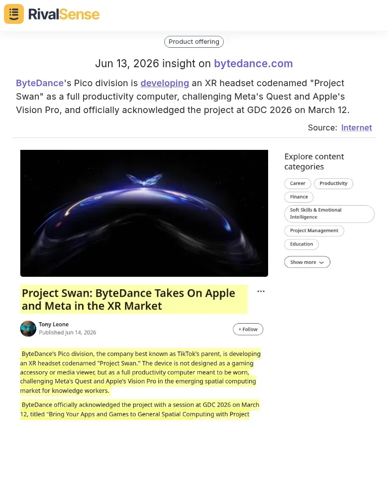 ByteDance Pico Project Swan XR headset announcement at GDC 2026