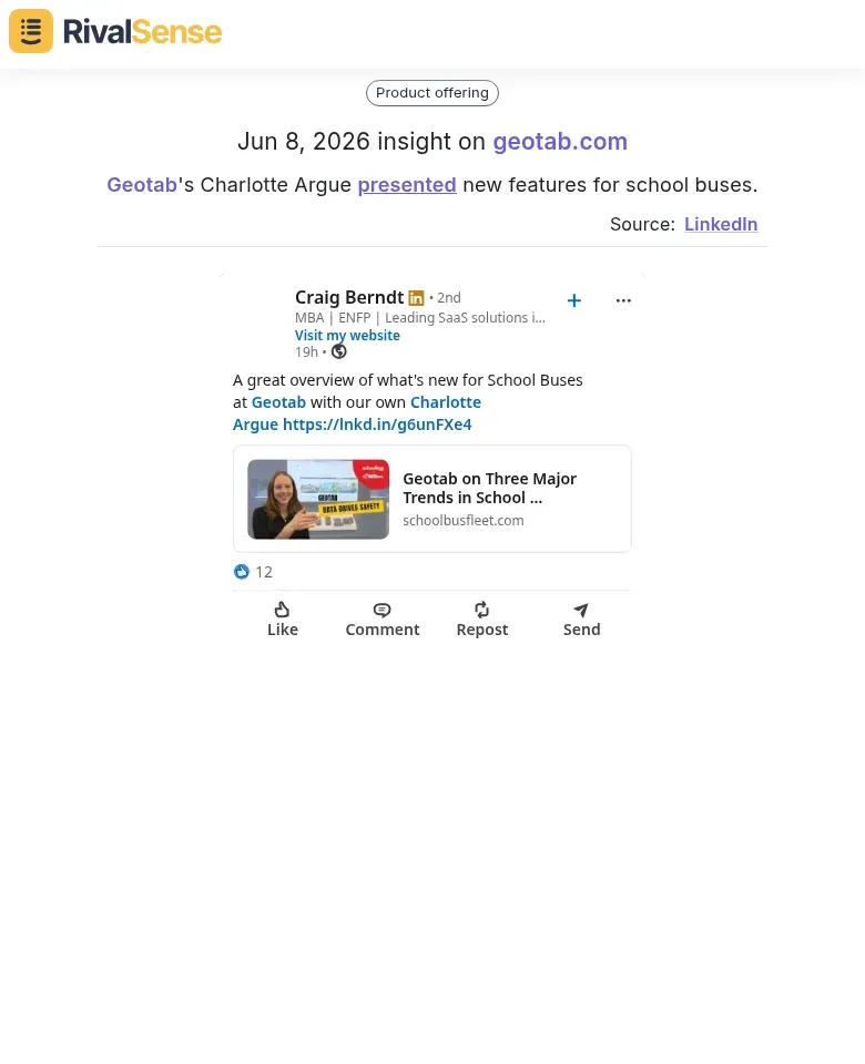 Geotab product update notification
