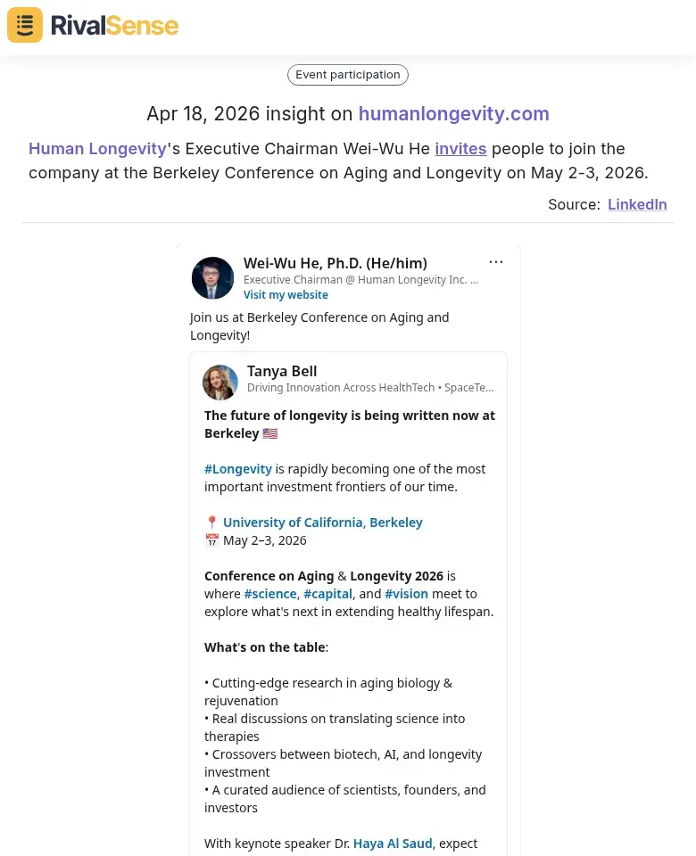 Human Longevity Executive Chairman invites people to Berkeley conference