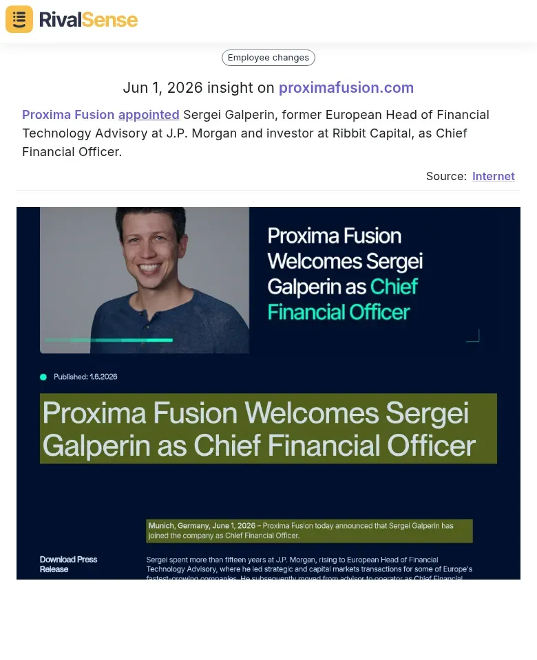 Proxima Fusion CFO Appointment