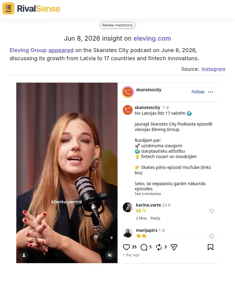 Eleving Group podcast appearance insight