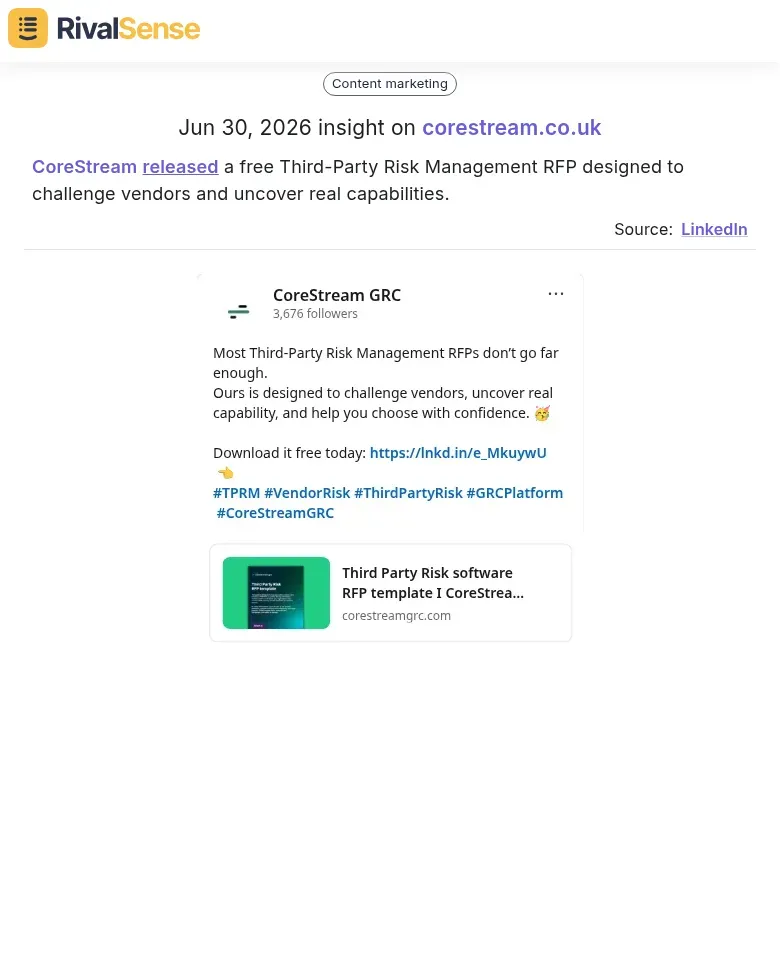 CoreStream RFP launch captured by RivalSense