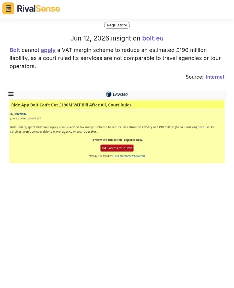 Bolt VAT margin scheme ruling