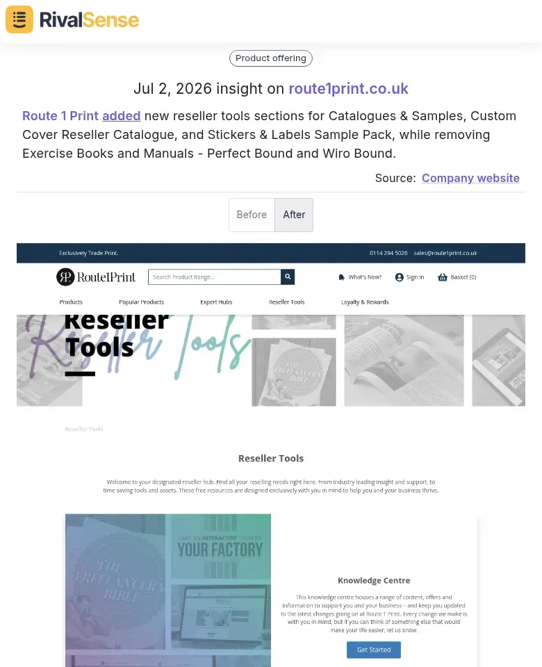 Route 1 Print product changes