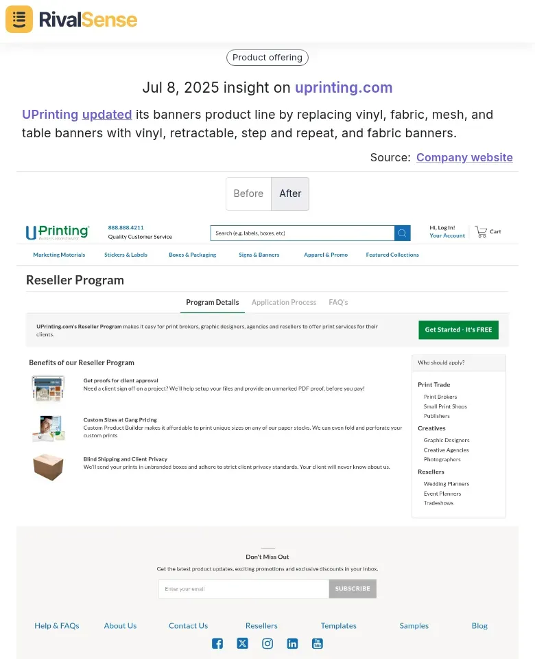 UPrinting banner lineup change