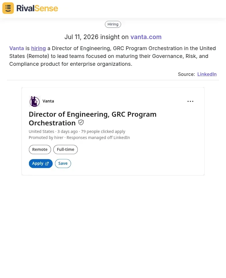 Vanta hiring Director of Engineering, GRC Program Orchestration