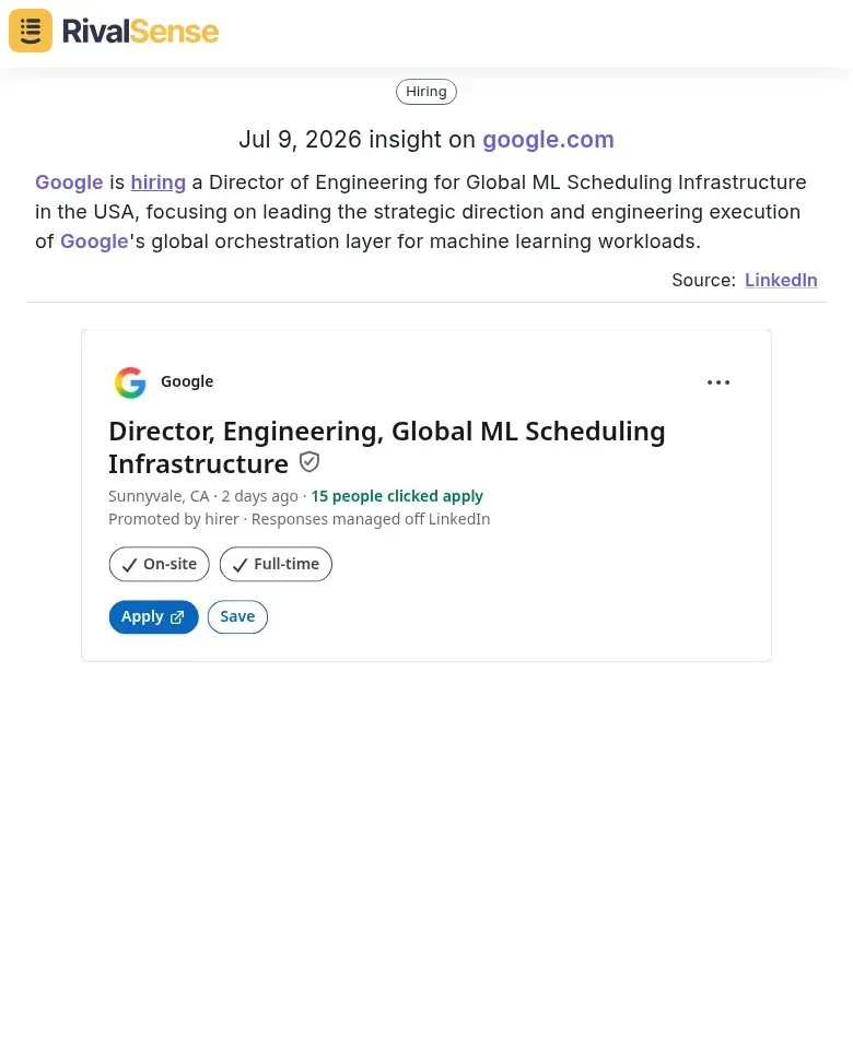 Google hiring a Director of Engineering for Global ML Scheduling Infrastructure
