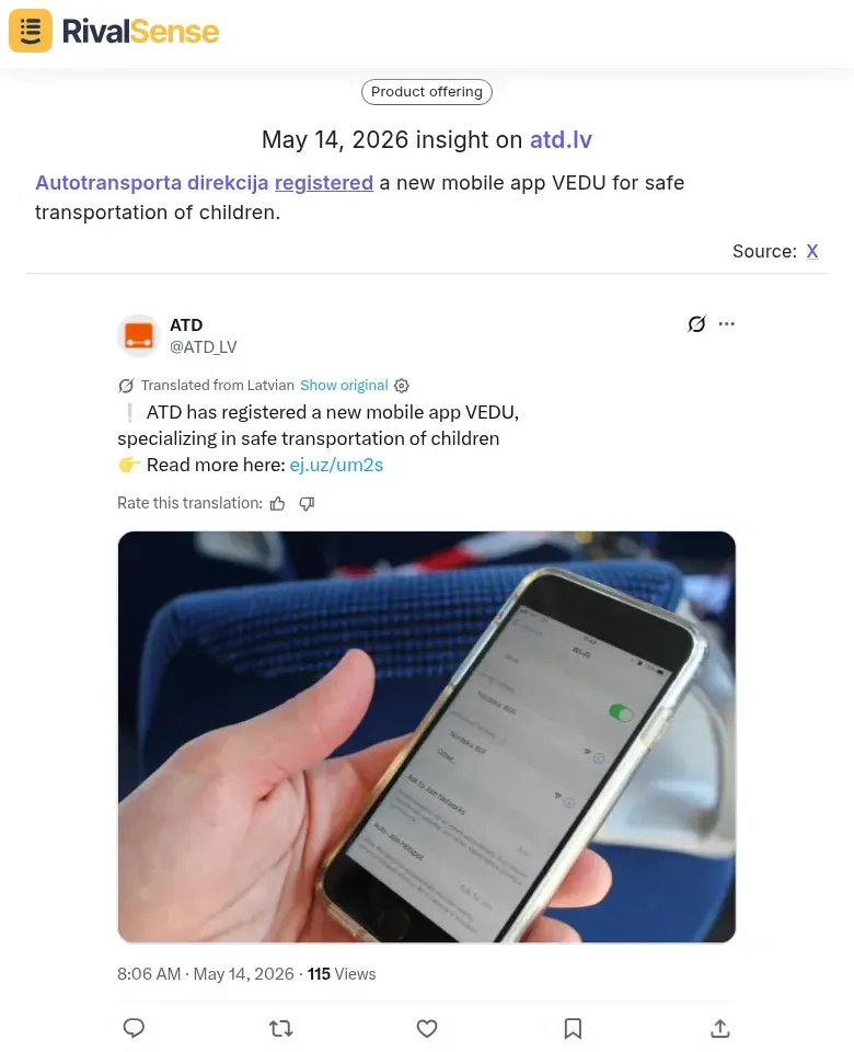 RivalSense insight: VEDU app registration