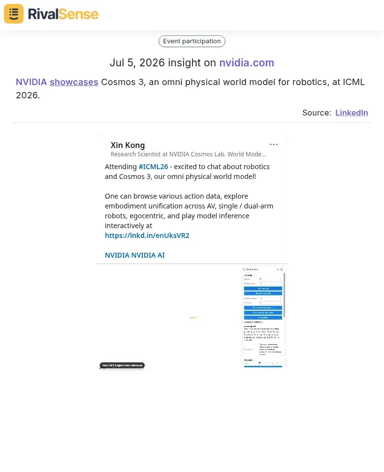 NVIDIA showcases Cosmos 3 at ICML 2026