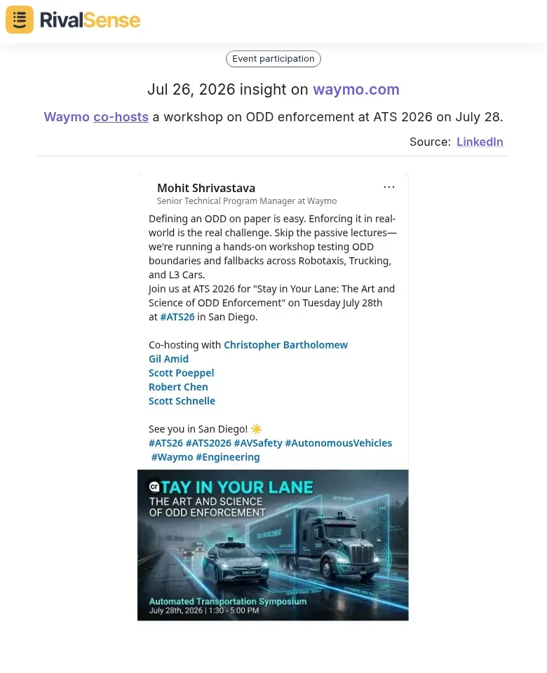 Waymo co-hosts workshop on ODD enforcement at ATS 2026