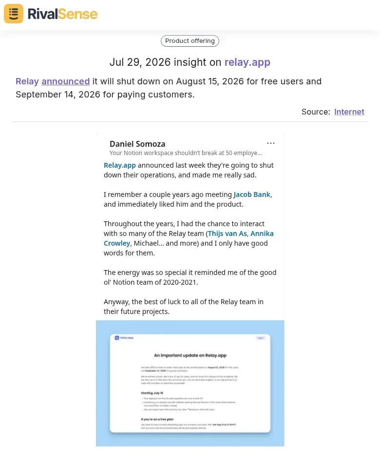 Relay shutdown announcement