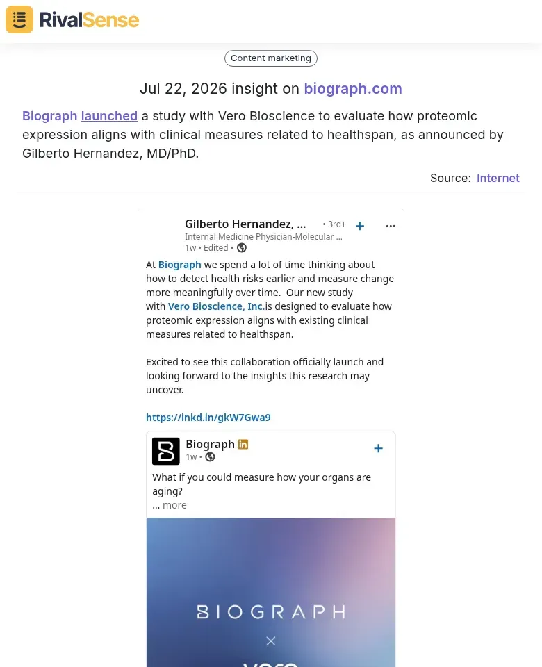 Biograph and Vero Bioscience research collaboration