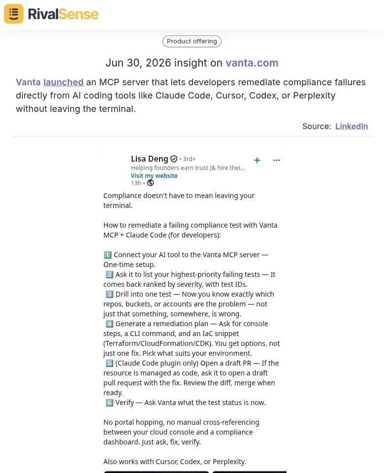 Vanta MCP server launch