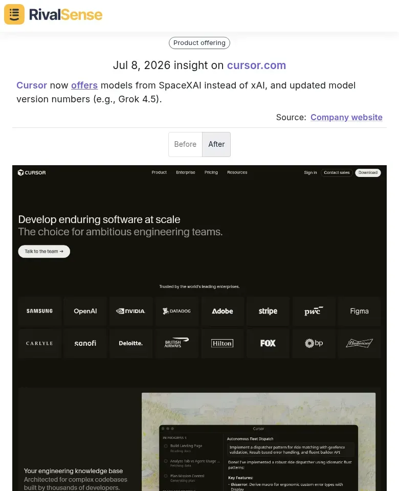 Cursor switches to SpaceXAI models