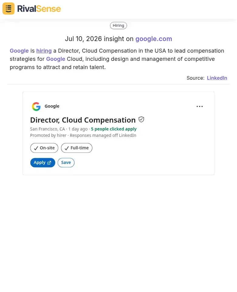 Google hiring a Director, Cloud Compensation