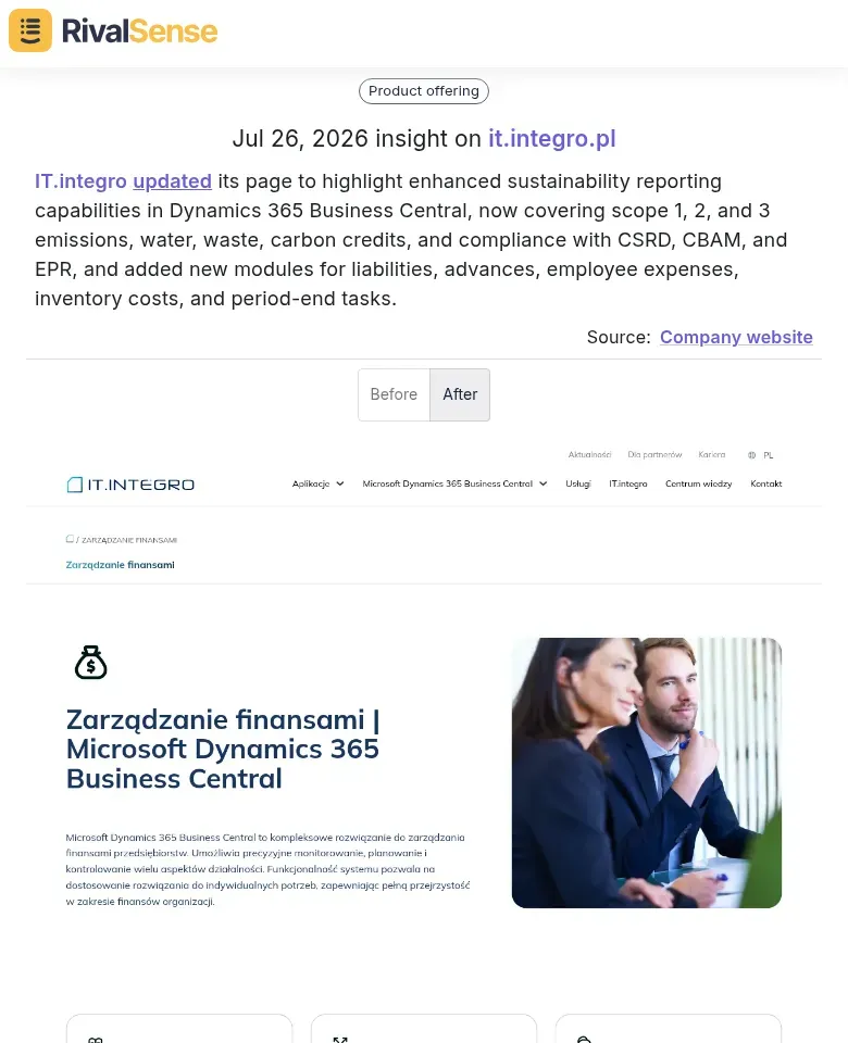 RivalSense alert: IT.integro page update