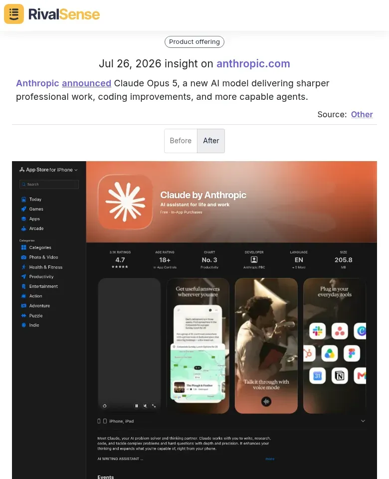 Anthropic Claude Opus 5 launch spotted by RivalSense