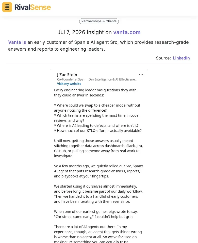Vanta early customer of Span AI Src