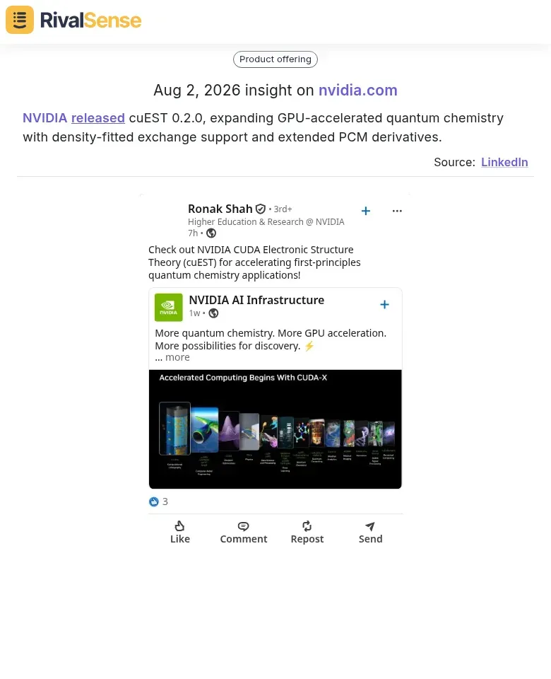 RivalSense insight: NVIDIA released cuEST 0.2.0