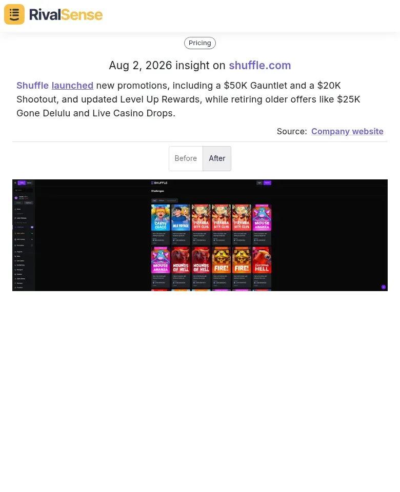 Shuffle launched new promotions and retired older offers